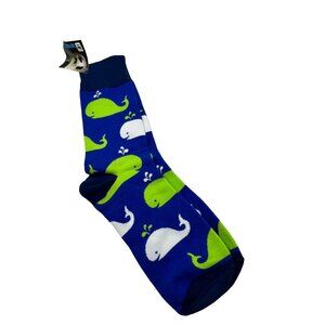 WWF Whale Print Socks Unisex Size 8-12 Blue White & Green Cotton Blend 8b